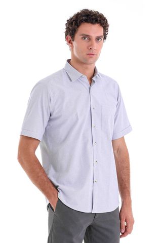 Bej Regular Fit Kareli Pamuklu Slim Yaka Kısa Kol Klasik Gömlek