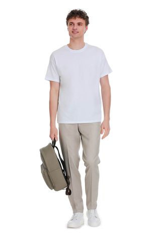Bej Slim Fit Yandan Cepli Kumaş Pantolon