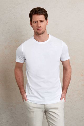 Beyaz Regular Fit Bisiklet Yaka 100% Pamuk Tişört