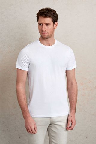 Beyaz Regular Fit Bisiklet Yaka 100% Pamuk Tişört