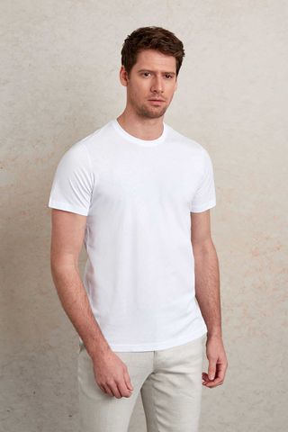 Beyaz Regular Fit Bisiklet Yaka 100% Pamuk Tişört