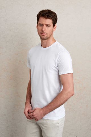 Beyaz Regular Fit Bisiklet Yaka 100% Pamuk Tişört
