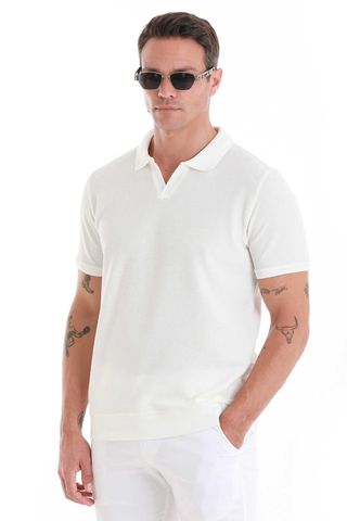Beyaz Regular Fit Polo Yaka Pamuklu Tişört