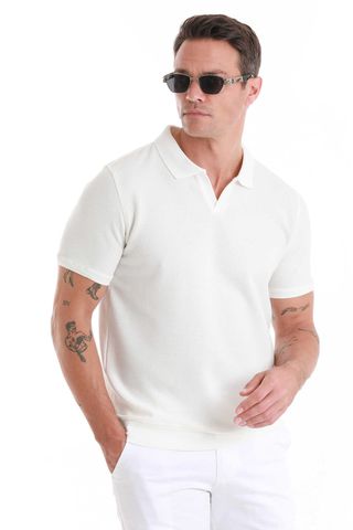 Beyaz Regular Fit Polo Yaka Pamuklu Tişört