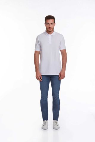 Beyaz Regular Fit 100% Pamuk Polo Yaka Tişört
