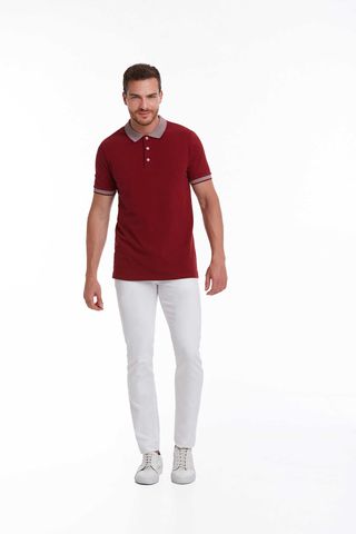 Bordo Regular Fit 100% Pamuk Polo Yaka Tişört