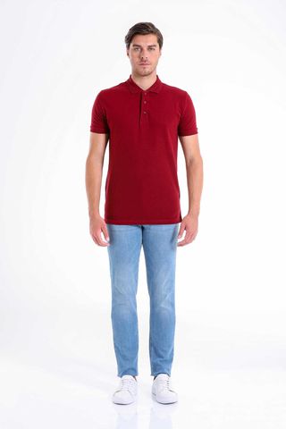 Bordo Regular Fit 100% Pamuk Polo Yaka Tişört