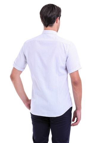Gri Regular Fit Pamuklu Düğmeli Yaka Kısa Kol Klasik Gömlek