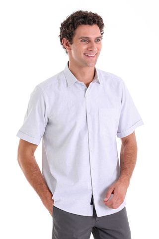 Gri Comfort Fit Kareli Pamuklu Slim Yaka Kısa Kol Klasik Gömlek