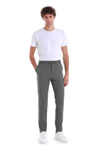Haki Slim Fit Çizgili Yandan Cepli Jogger Pantolon