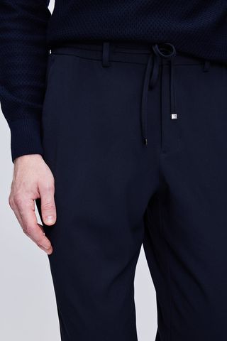Lacivert Rahat Kesim Yandan Cepli Jogger Pantolon