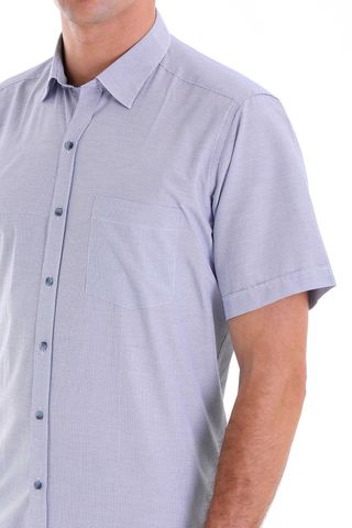 Lacivert Regular Fit Kareli Pamuklu Slim Yaka Kısa Kol Klasik Gömlek