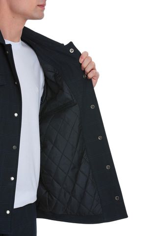 Lacivert  Slim Fit Kareli Mono Yaka Overshirt Takım
