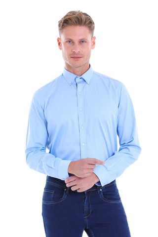 Mavi Comfort Fit 100% Pamuk Slim Yaka Uzun Kollu Klasik Saten Gömlek