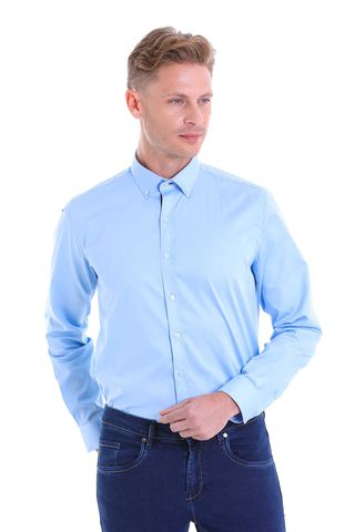 Mavi Comfort Fit 100% Pamuk Slim Yaka Uzun Kollu Klasik Saten Gömlek