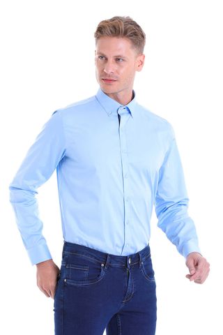 Mavi Comfort Fit 100% Pamuk Slim Yaka Uzun Kollu Klasik Saten Gömlek
