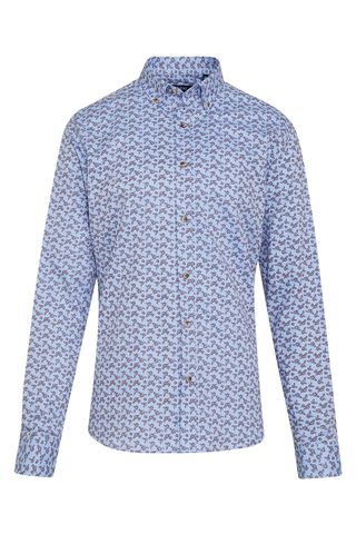 Kahverengi Comfort Fit Baskılı 100% Pamuk Düğmeli Yaka Uzun Kollu Casual Gömlek