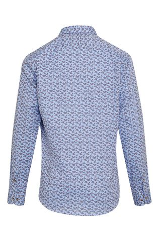 Kahverengi Comfort Fit Baskılı 100% Pamuk Düğmeli Yaka Uzun Kollu Casual Gömlek