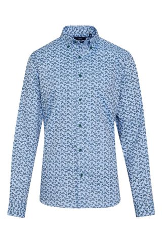 Yeşil Comfort Fit Baskılı 100% Pamuk Düğmeli Yaka Uzun Kollu Casual Gömlek