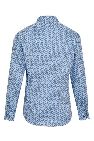 Yeşil Comfort Fit Baskılı 100% Pamuk Düğmeli Yaka Uzun Kollu Casual Gömlek
