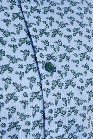Yeşil Comfort Fit Baskılı 100% Pamuk Düğmeli Yaka Uzun Kollu Casual Gömlek