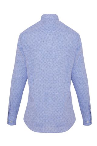 Mavi Slim Fit Baskılı Düğmeli Yaka Uzun Kollu Casual Keten Gömlek