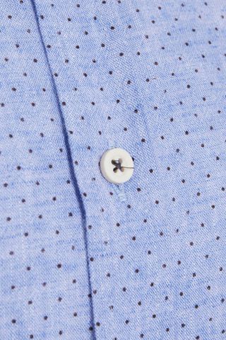 Mavi Slim Fit Baskılı Düğmeli Yaka Uzun Kollu Casual Keten Gömlek