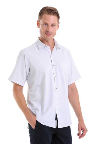 Mavi Klasik Fit Çizgili Pamuklu Slim Yaka Kısa Kollu Klasik Gömlek