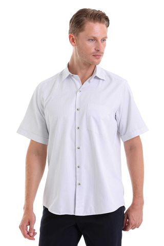 Mavi Klasik Fit Çizgili Pamuklu Slim Yaka Kısa Kollu Klasik Gömlek