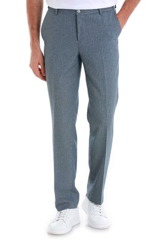 Mavi Regular Fit Çizgili Yandan Cepli Kumaş Pantolon