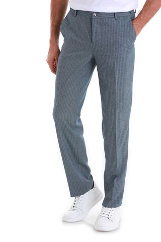 Mavi Regular Fit Çizgili Yandan Cepli Kumaş Pantolon