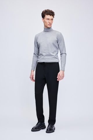Siyah Rahat Kesim Yandan Cepli Jogger Pantolon