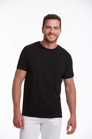 Siyah Regular Fit Bisiklet Yaka 100% Pamuk Tişört