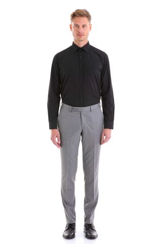 Siyah Slim Fit Pamuklu Slim Yaka Uzun Kollu Klasik Gömlek