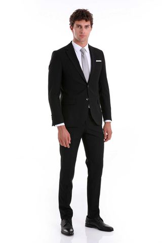Siyah Slim Fit Mono Yaka Klasik Takım Elbise