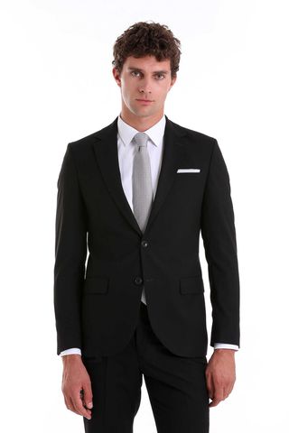 Siyah Slim Fit Mono Yaka Klasik Takım Elbise