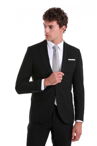 Siyah Slim Fit Mono Yaka Klasik Takım Elbise