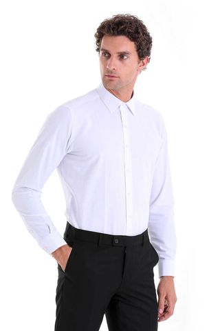 Beyaz Slim Fit Pamuklu Slim Yaka Uzun Kollu Klasik Gömlek
