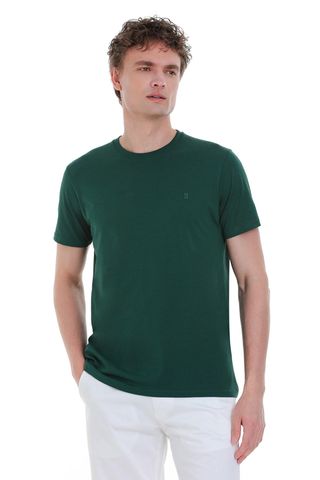 Yeşil Regular Fit 100% Pamuk Bisiklet Yaka Tişört
