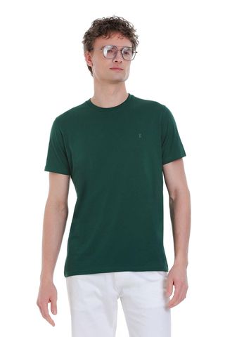 Yeşil Regular Fit 100% Pamuk Bisiklet Yaka Tişört